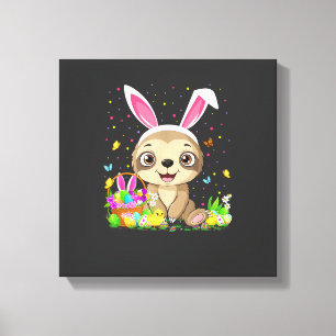 Schattige luiaard paasei jacht konijn oor luiaard canvas afdruk