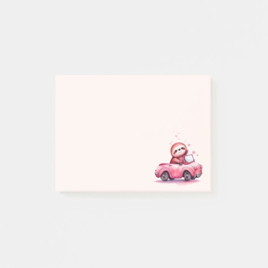 Schattige luiaard rijdt in een roze cabrio post-it® notes (Voorkant)