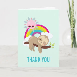 Schattige Luie Luiaard met Zon & Regenboog Bedankt Kaart