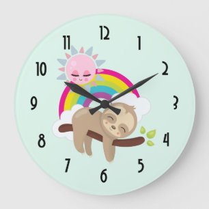 Schattige Luie Luiaard met Zon & Regenboog Grote Klok
