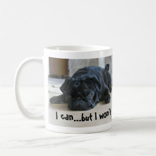 Schattige luie zwarte pug pup ik wil niet koffiemok