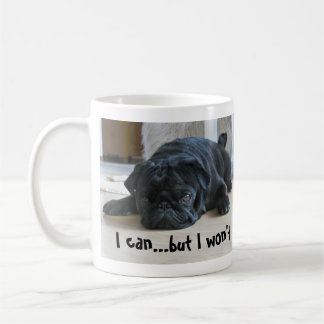 Schattige luie zwarte pug pup ik wil niet koffiemok