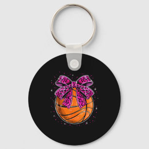 Schattige luipaard basketbal roze strik vrouwen me sleutelhanger
