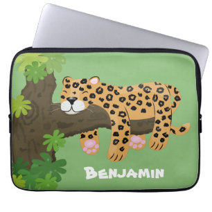 Schattige luipaard die slaapt in boom cartoon illu laptop sleeve