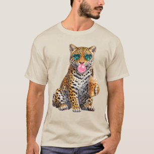 Schattige luipaard met ijskoffie hart zonnebril ka t-shirt