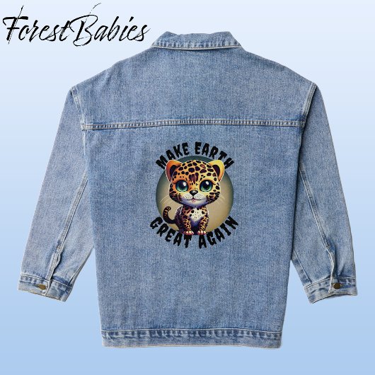 Schattige luipaard safari dier, maak de aarde weer denim jacket