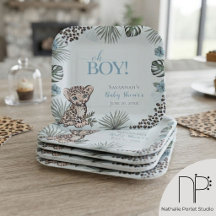 Schattige Luipaardwelp Blauwe Baby Shower