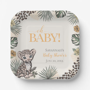 Schattige Luipaardwelp Gele Baby Shower Papieren Bordje