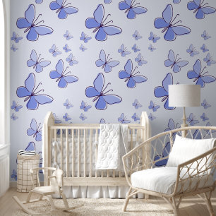 Schattige maagdenpalm blauw vlinder doedel accent behang