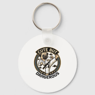 Schattige Maar Gevaarlijke Pug Hond Karate Trap_1 Sleutelhanger