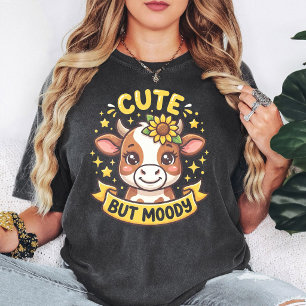 Schattige Maar Humeurige Koe Met Zonnebloem En Ste T-shirt