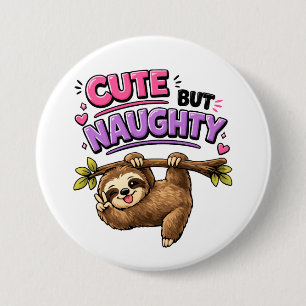 Schattige maar ondeugende luiaard ronde button 7,6 cm