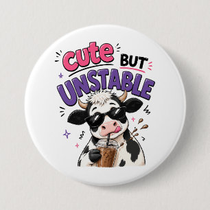 Schattige maar onstabiele koe met ijskoude koffie ronde button 7,6 cm