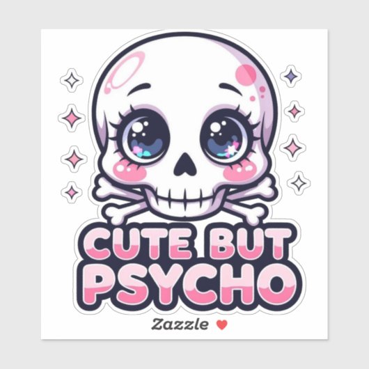 Schattige maar psycho - Kawaii Skull Sticker (Vel)