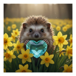 Schattige maart egel met aquamarijn hart perfect poster