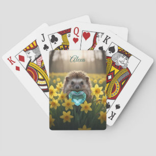 Schattige maart egel met aquamarijn hart pokerkaarten