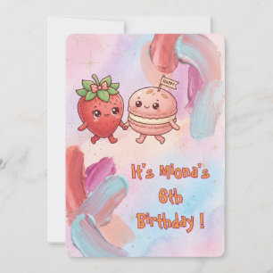 Schattige Macaron en Aardbei Vrienden Kinderverjaa Kaart