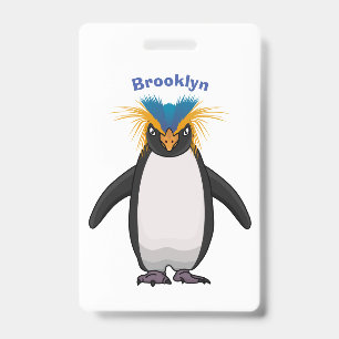 Schattige macaroni pinguïn cartoon illustratie badge
