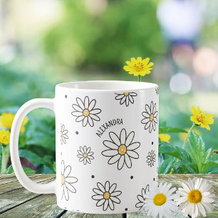 Schattige madeliefjes en Stippen aangepaste naam Koffiemok