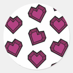Schattige Magenta Donkerroze Edelsteen Hartpatroon Ronde Sticker