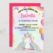 Schattige Magisch Regenboog Eenhoorn Verjaardagsfe Kaart (Voorkant / Achterkant)