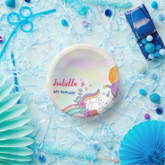 Schattige Magisch Regenboog Kat Eenhoorn Verjaarda Papieren Kommen (Feest)