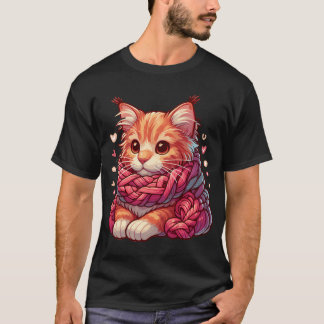Schattige Maine Coon Cat In Yarn Sjaal T-shirt