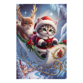 Schattige Maine Coon Santa Claus Kitten in Enchant Foto Afdruk