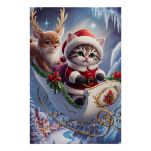 Schattige Maine Coon Santa Claus Kitten in Enchant Perfect Poster