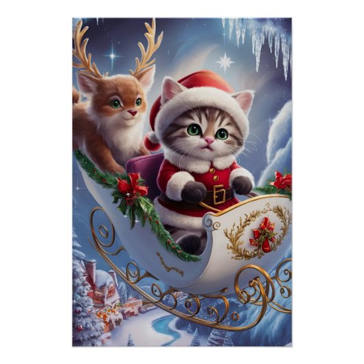 Schattige Maine Coon Santa Claus Kitten in Enchant Perfect Poster (Voorkant)