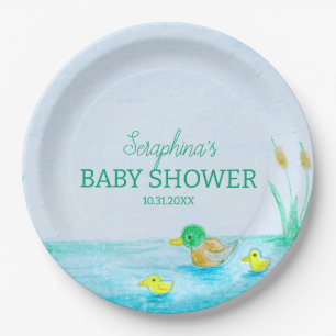 Schattige Mallard Duck Baby shower Papieren Bordje
