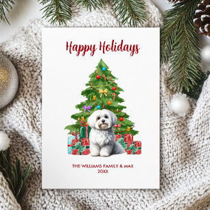 Schattige Maltese-hondenfamilie met Kerstmis Feestdagenkaart
