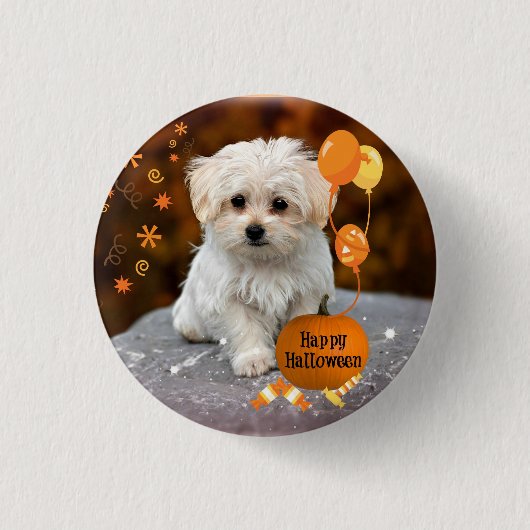 Schattige Maltese puppie viert Halloween Ronde Button 3,2 Cm (Voorkant)