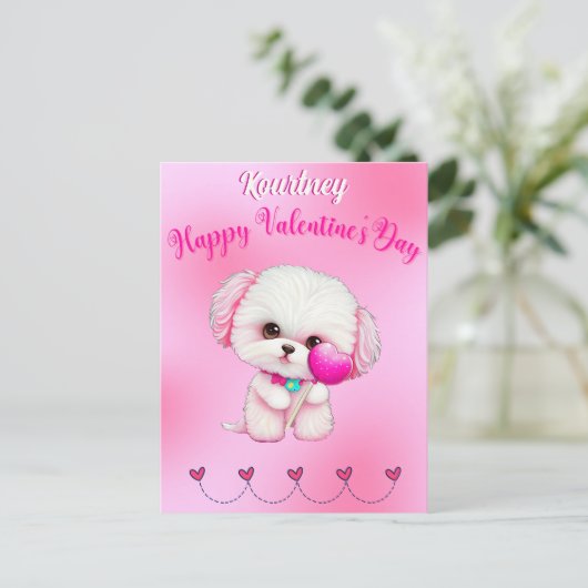 Schattige Maltese puppy Happy Valentine Dag Briefkaart (Staand voorkant)