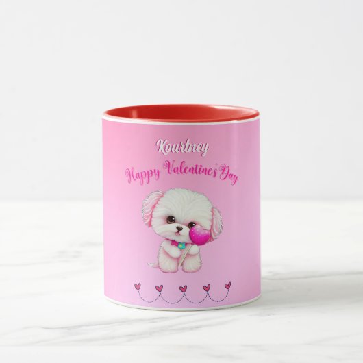 Schattige Maltese puppy Happy Valentine Dag Mok (Midden)