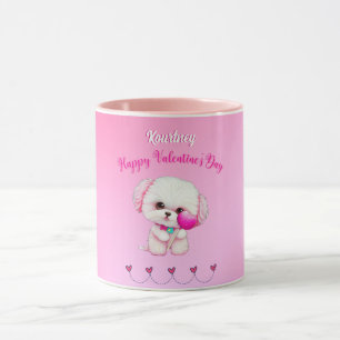 Schattige Maltese puppy Happy Valentine Dag Mok