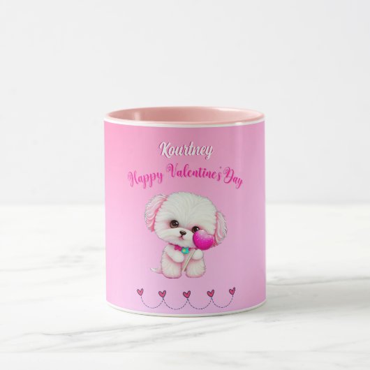 Schattige Maltese puppy Happy Valentine Dag Mok (Midden)