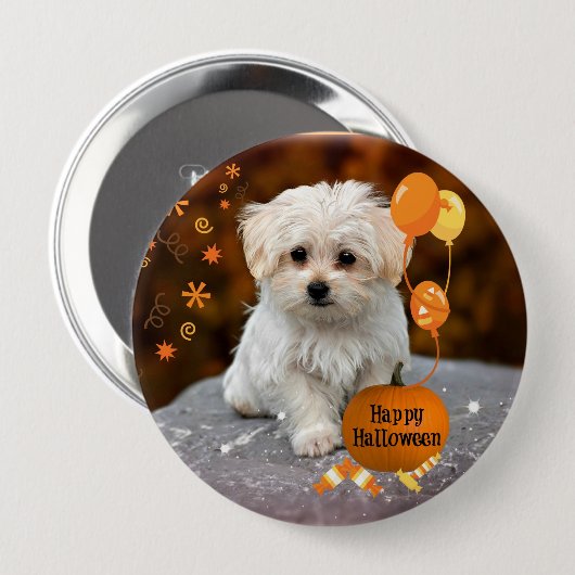 Schattige maltese puppy viert Halloween Button (Voorkant /achterkant)