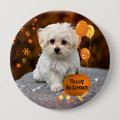 Schattige maltese puppy viert Halloween Button (Voorkant)