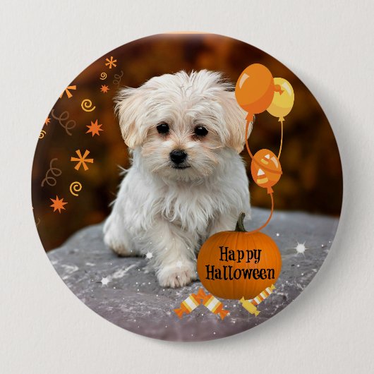 Schattige maltese puppy viert Halloween Button (Voorkant)