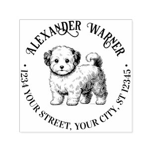 Schattige Maltipoo-hond Staande Naam Retouradres Zelfinktende Stempel