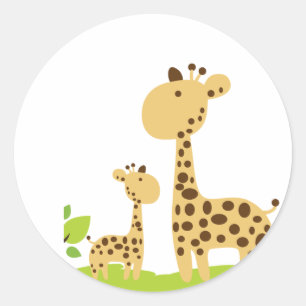 Schattige mam & Baby Giraffe Groen en Geel Ronde Sticker