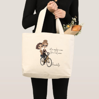 Schattige Mam/Daughter op Fietstekening ‘Cool Mom’ Grote Tote Bag