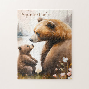 Schattige Mama & Baby beer tekst toevoegen Legpuzzel