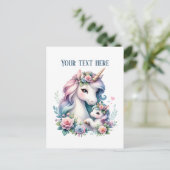 Schattige mama baby eenhoorn voeg tekst toe  briefkaart (Staand voorkant)