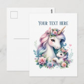 Schattige mama baby eenhoorn voeg tekst toe  briefkaart (Voorkant / Achterkant)