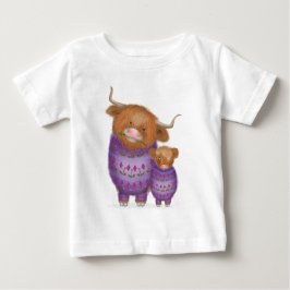 Schattige mama & baby Highland koe T-shirt voor ki