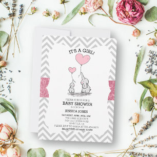 Schattige Mama & Baby Roze Olifanten Baby Shower Kaart