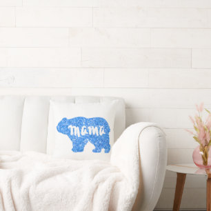 Schattige Mama beer blauw sprankelend ontwerp voor Kussen
