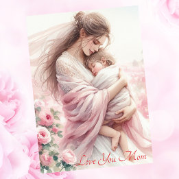Schattige Mama's Knuffel Roze Rozen Moederdag Wate Feestdagenkaart